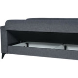 Canapé convertible 3 places - BERGAMO - Tissu gris foncé - 2 coussins - coffre de rangement -  230 x 85 x 89 cm
