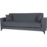 Canapé convertible 3 places - BERGAMO - Tissu gris foncé - 2 coussins - coffre de rangement -  230 x 85 x 89 cm