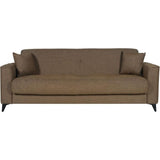 CanapÈ convertible 3 places - BERGAMO - Tissu marron - 2 coussins - coffre de rangement -  230 x 85 x 89 cm