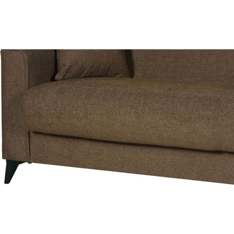 Canapé convertible 3 places - BERGAMO - Tissu marron - 2 coussins - coffre de rangement -  230 x 85 x 89 cm