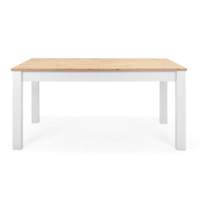 Table a manger extensible BERGEN - Décor chene artisan et blanc - Rallonge 55 cm - Jusqu'a 12 personnes - L 160-215 x P 90 x H 75 cm