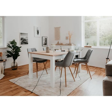 Table a manger extensible BERGEN - Décor chene artisan et blanc - Rallonge 55 cm - Jusqu'a 12 personnes - L 160-215 x P 90 x H 75 cm