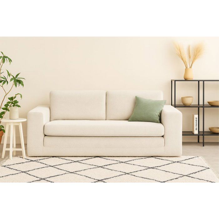 Canapé compressé convertible - 3 places - BERTILLE - Tissu Beige creme - 200 x 98 x 90 cm