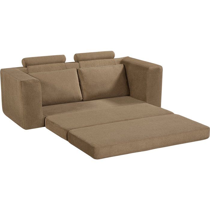Canapé compressé convertible - 3 places - BERTILLE - Tissu Camel - 200 x 98 x 90 cm