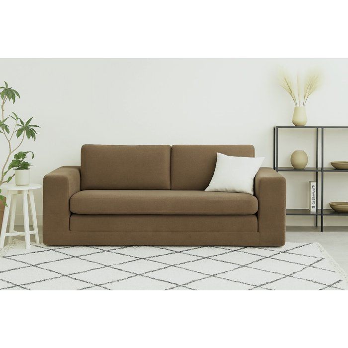 Canapé compressé convertible - 3 places - BERTILLE - Tissu Camel - 200 x 98 x 90 cm