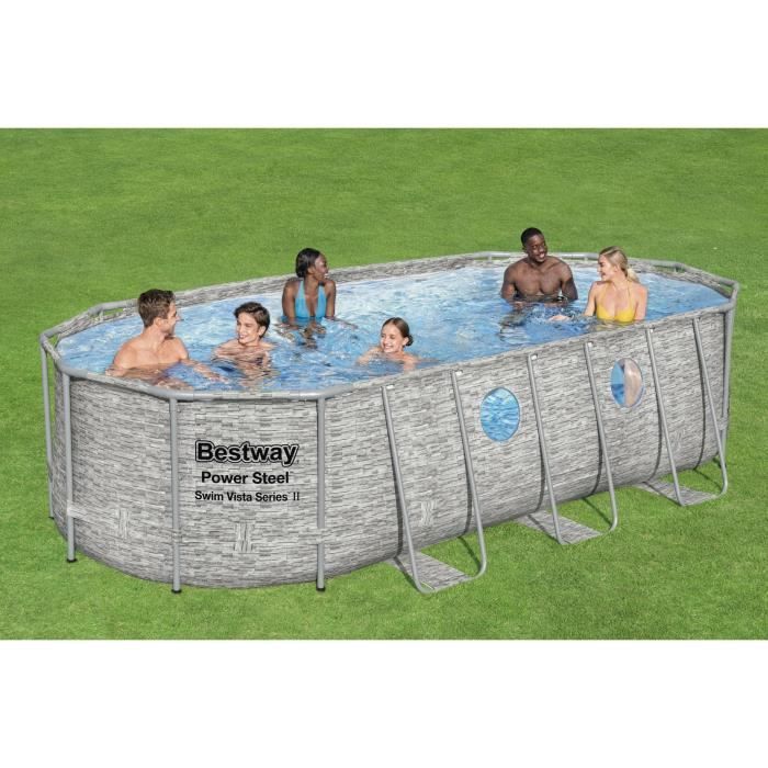 Kit Piscine hors sol tubulaire BESTWAY - Power Steel - 549 x 274 x 122 cm - Ovale (filtre a cartouche, Èchelle, b‚che)