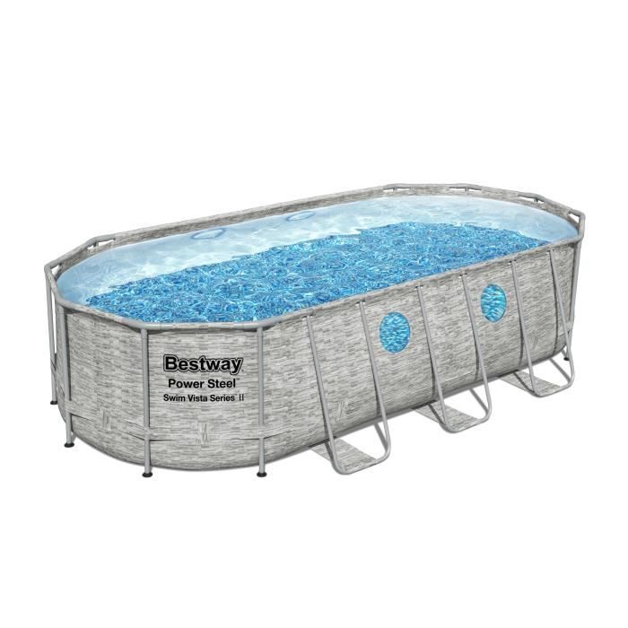 Kit Piscine hors sol tubulaire BESTWAY - Power Steel - 549 x 274 x 122 cm - Ovale (filtre a cartouche, Èchelle, b‚che)