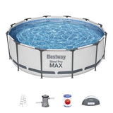 Kit Piscine hors sol tubulaire BESTWAY - Steel Pro Maxô - 366 cm x 100 - Ronde (Pompe de filtration, Èchelle, auvent)