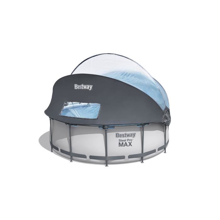 Kit Piscine hors sol tubulaire BESTWAY - Steel Pro Maxô - 366 cm x 100 - Ronde (Pompe de filtration, Èchelle, auvent)