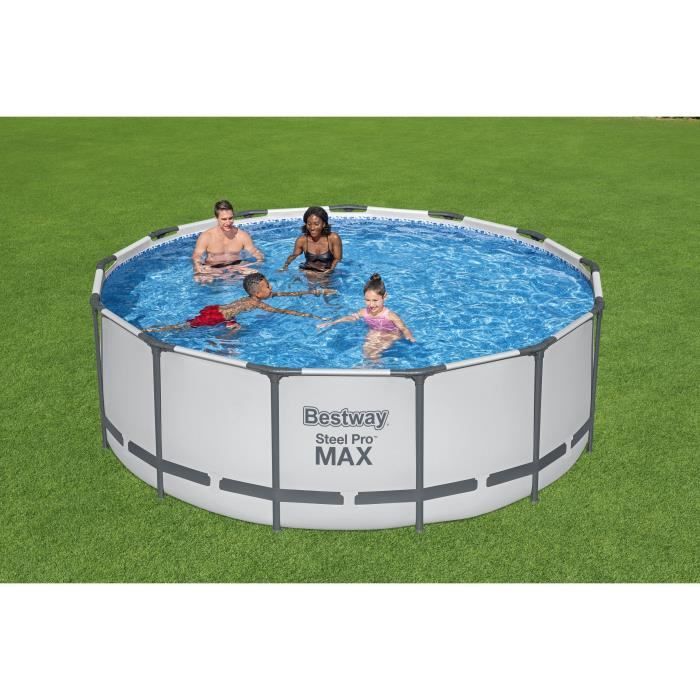 Kit Piscine hors sol tubulaire BESTWAY - Steel Pro Max - 396 x 122 cm - Ronde (Inclus pompe, echelle, bache et cartouche)