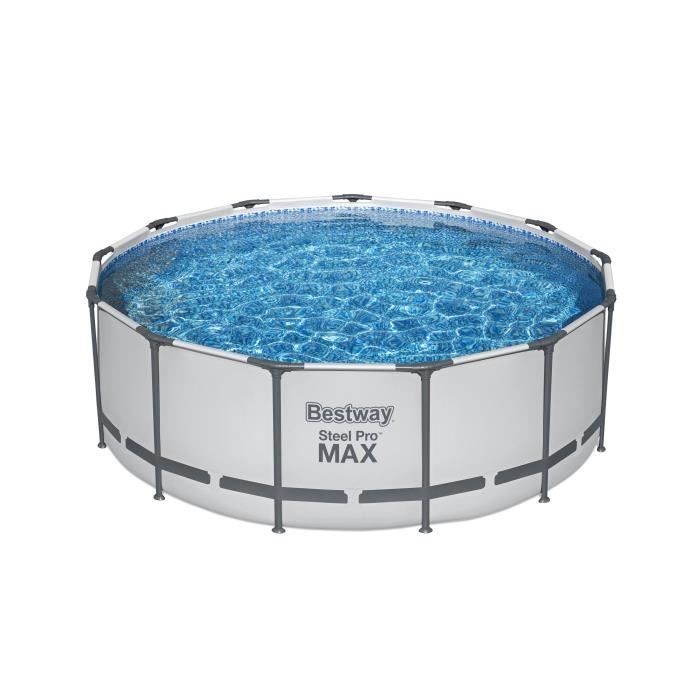 Kit Piscine hors sol tubulaire BESTWAY - Steel Pro Max - 396 x 122 cm - Ronde (Inclus pompe, echelle, bache et cartouche)