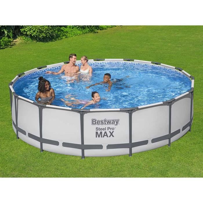 Kit Piscine hors sol tubulaire BESTWAY Steel Pro Maxô- 457 x 107 cm - Ronde (Avec pompe de filtration, Èchelle + b‚che)