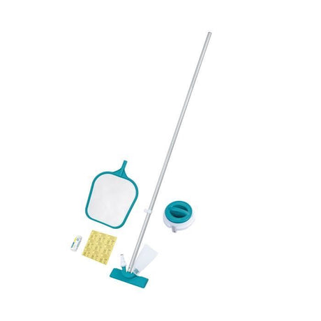 Kit de nettoyage piscine jusqu'a 3,96m - Bestway - Aquaclear - épuisette, flotteur, aspirateur, bande de test, patch de réparation