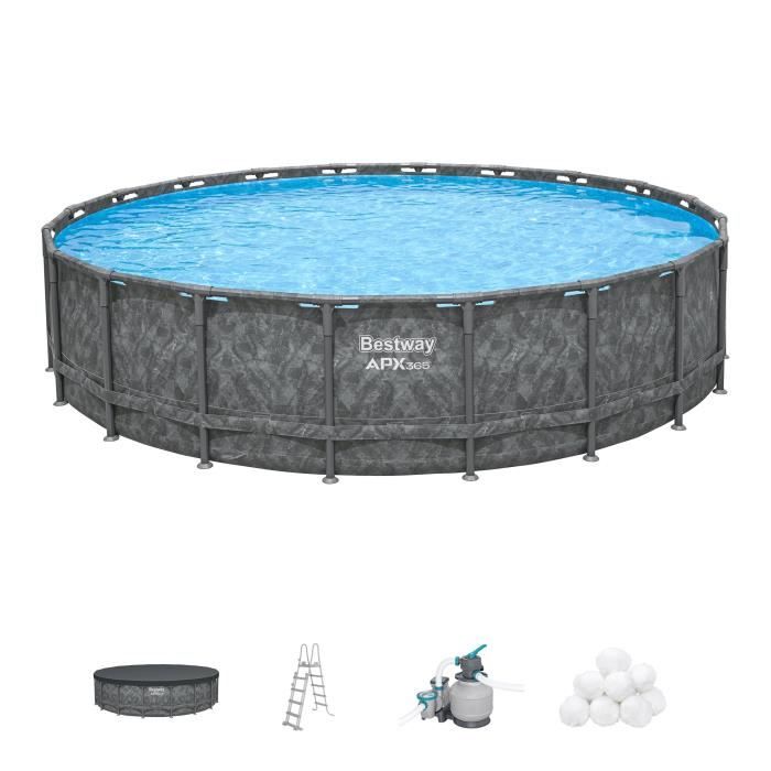 Kit piscine hors sol tubulaire BESTWAY - APX 365  - 671 x 132 cm - Ronde (Filtre a sable, 500 g polysphere, échelle, bâche)