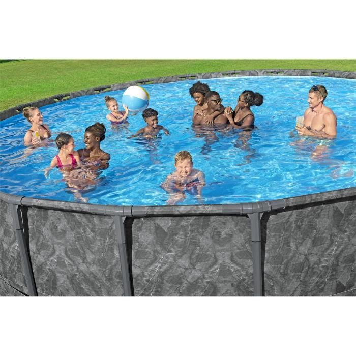 Kit piscine hors sol tubulaire BESTWAY - APX 365  - 671 x 132 cm - Ronde (Filtre a sable, 500 g polysphere, échelle, bâche)