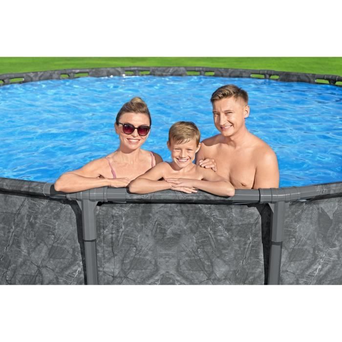 Kit Piscine hors sol tubulaire BESTWAY - APX 365 - 549 x 132 cm - Ronde (Filtre a sable, 250 g polysphere, échelle, bâche)