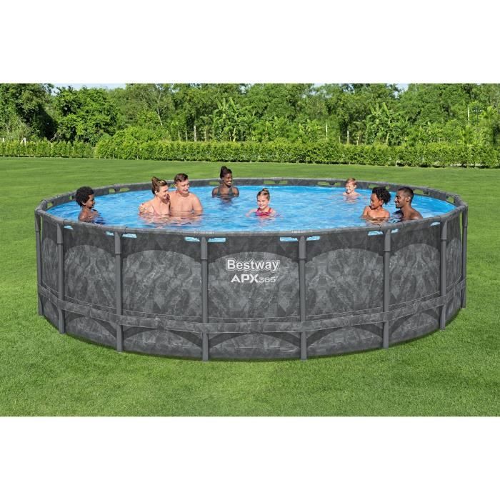 Kit Piscine hors sol tubulaire BESTWAY - APX 365 - 549 x 132 cm - Ronde (Filtre a sable, 250 g polysphere, échelle, bâche)