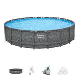 Kit Piscine hors sol tubulaire BESTWAY - APX 365 - 610 x 132 cm - Ronde (Filtre a sable, 500g polysphere, échelle, bâche)