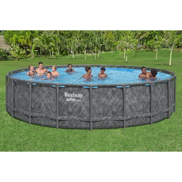Kit Piscine hors sol tubulaire BESTWAY - APX 365 - 610 x 132 cm - Ronde (Filtre a sable, 500g polysphere, échelle, bâche)