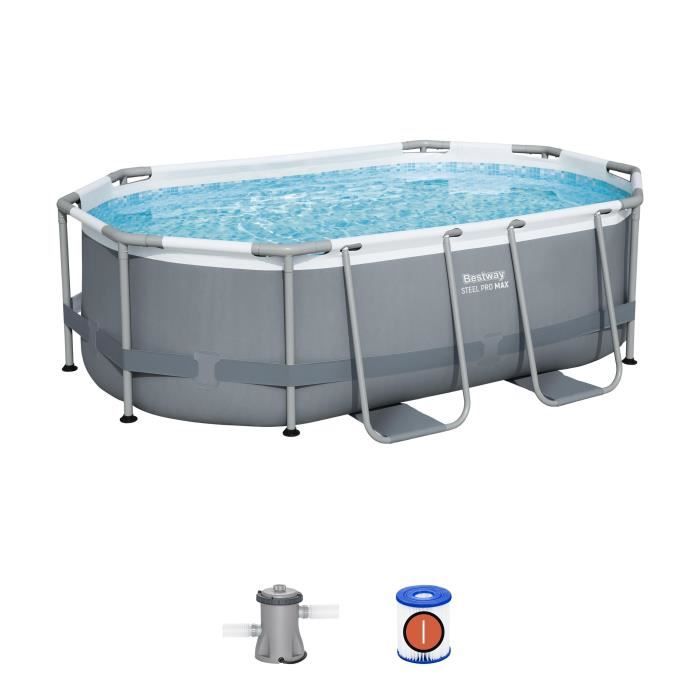 Kit Piscine hors sol tubulaire BESTWAY - Steel Pro MAX - 305 x 200 x 84 cm - Ovale (Livrée avev filtre a cartouche et 1 cartouche)