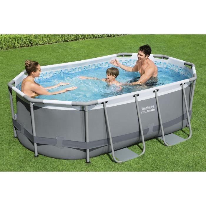 Kit Piscine hors sol tubulaire BESTWAY - Steel Pro MAX - 305 x 200 x 84 cm - Ovale (Livrée avev filtre a cartouche et 1 cartouche)