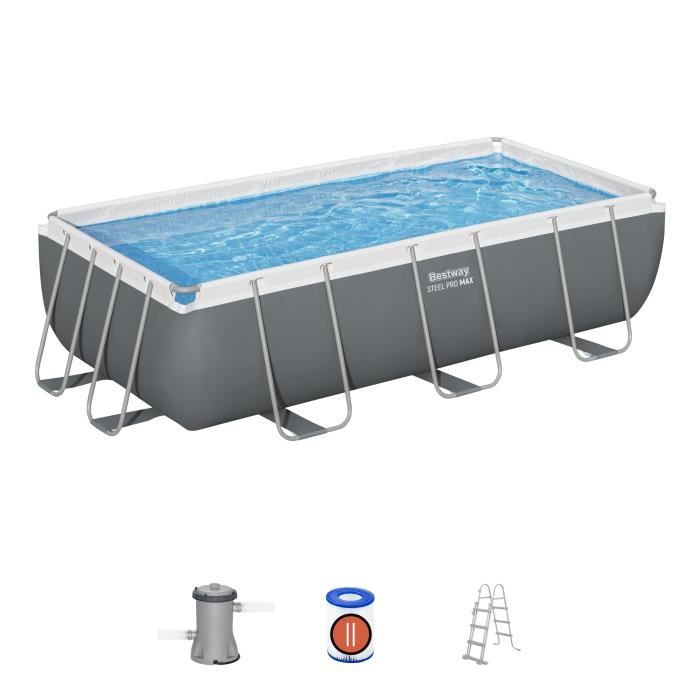 Kit Piscine hors sol tubulaire BESTWAY - Steel Pro Max - 404 x 201 x 100 cm - Rectangulaire (Filtre à cartouche, échelle)