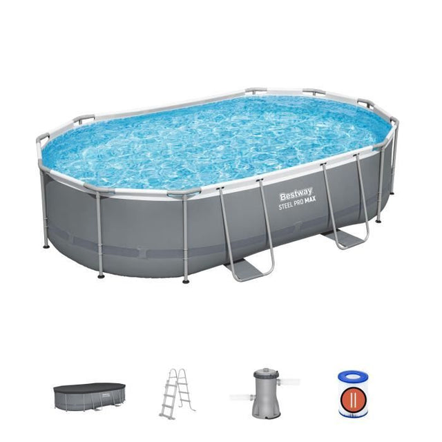 Kit Piscine hors sol tubulaire BESTWAY - Steel Pro Max™ - 488 x 305 x 107 cm - Ovale (Filtre a cartouche, échelle)