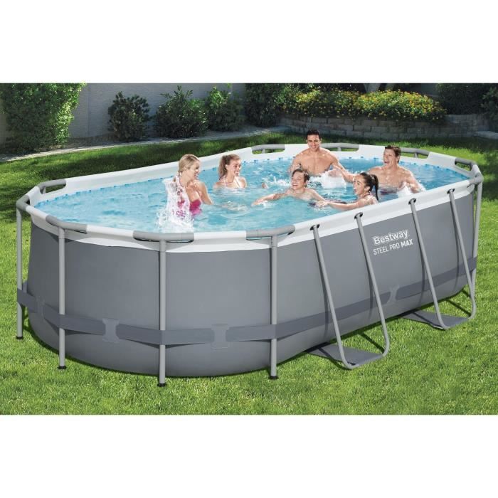 Kit Piscine hors sol tubulaire BESTWAY - Steel Pro MAX - 427 x 250 x 100 cm - Ovale (Avec filtre a cartouche, 1 cartouche et échell