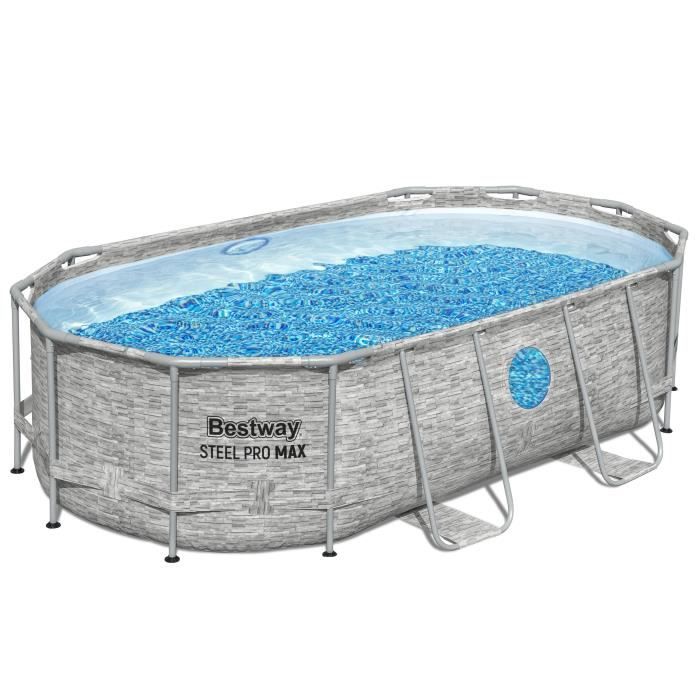Kit Piscine hors sol tubulaire BESTWAY - Steel Pro MAX- 427 x 250 x 100 cm - Ovale (Filtre a cartouche, échelle, bâche, 1 cartouche