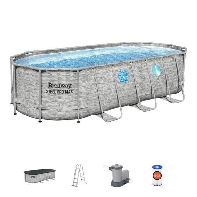 Kit Piscine hors sol tubulaire BESTWAY - Steel Pro Max™ - 549 x 274 x 122 cm - Ovale (Filtre a cartouche, bâche, échelle)