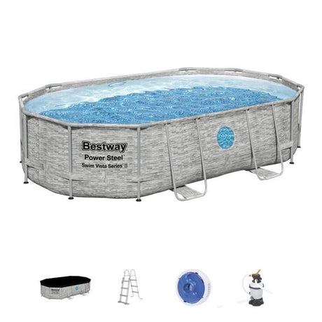 Kit Piscine hors sol tubulaire BESTWAY - Steel Pro Max™ - 488 x 305 x 107 cm - Ovale (Filtre a sable, bâche, échelle)