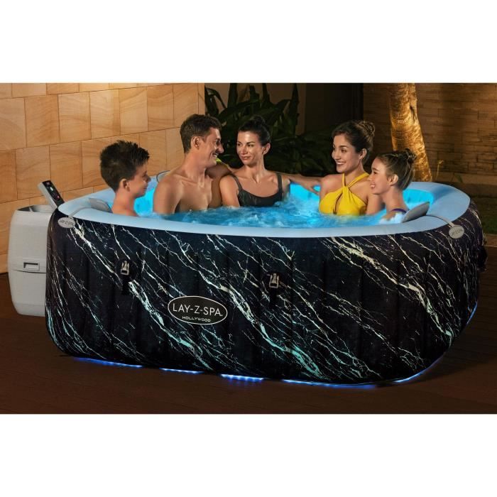 Spa gonflable BESTWAY - Lay-Z-Spa Hollywood - 140 airjets - 180 x 180 x 66 cm - 4 a 6 places - Carré (couverture, cartouche)