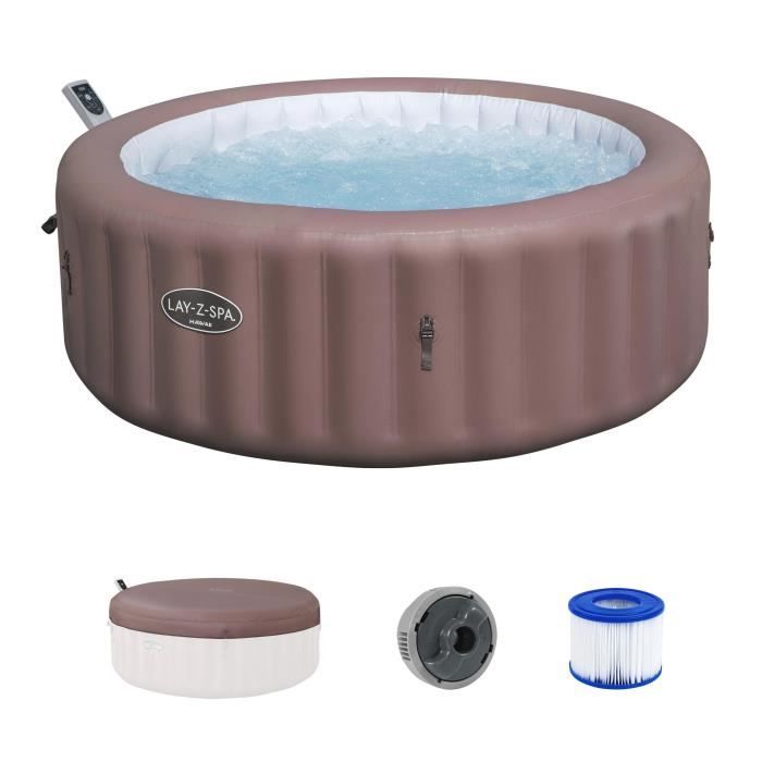 Spa gonflable BESTWAY - Lay-Z-Spa Hawaii - 140 airjets - 196 x 71 cm - 4 a 6 places - Rond (couverture, cartouche, diffuseur)