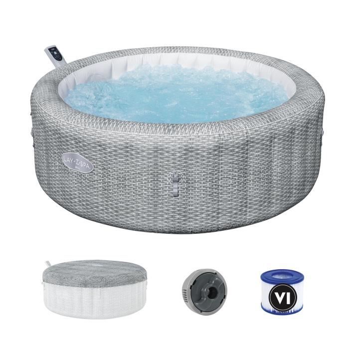 Spa gonflable BESTWAY - Lay-Z-Spa Bali - 140 airjets - 196 x 71 cm - 4 a 6 places - Rond (couverture, cartouche, diffuseur)