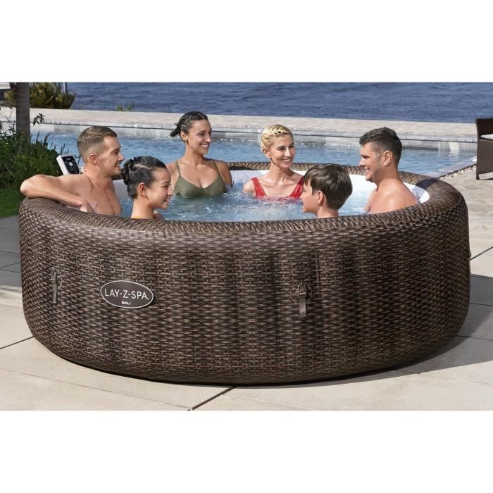 Spa gonflable BESTWAY - Lay-Z-Spa Bali - 180 airjets - 216 x 71 cm - 5 a 7 places - Rond (couverture, cartouche, diffuseur)