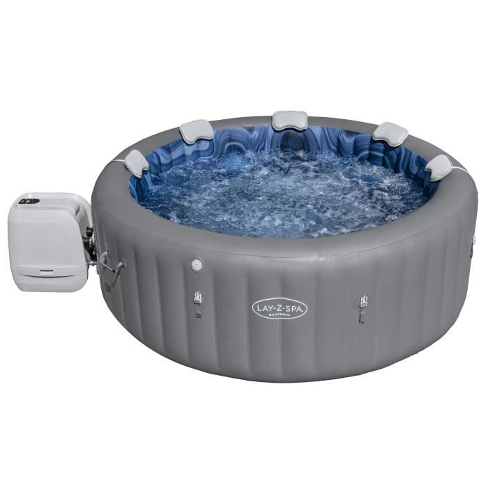 Spa gonflable BESTWAY - Lay-Z-Spa Santorini - 5 a 7 places -Rond (Livré avec 5 appuie-tete rembourrés + 2 LED a eau ColorJet)