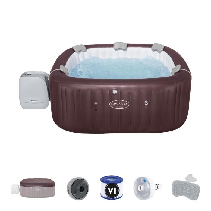 Spa gonflable BESTWAY - Lay-Z-Spa Maldives - Hydrojets - 201x201x80 cm - 5 a 7 places - Carré (couverture, cartouche, 5 appuie-tete)