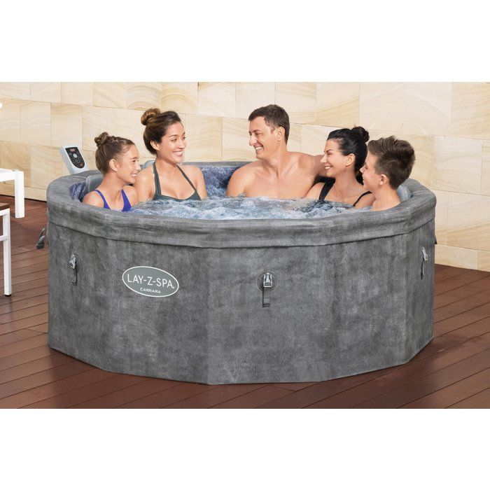 Spa semi rigide BESTWAY - Lay-Z-Spa Carrara - 140 airjets - 170 x 65 cm - 4 a 6 places - Rond (couverture, cartouche, 4 appuie-tete)