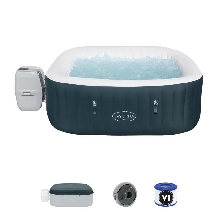 Spa gonflable BESTWAY - Lay-Z-Spa Ibiza - 140 airjets - 180 x 180 x 66 cm - 4 a 6 places - Carré (avec couverture, cartouche)