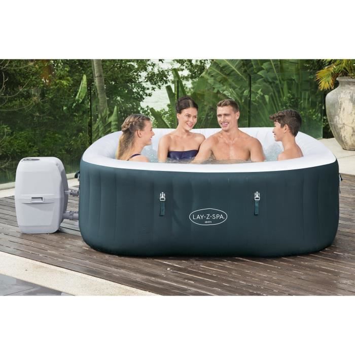 Spa gonflable BESTWAY - Lay-Z-Spa Ibiza - 140 airjets - 180 x 180 x 66 cm - 4 a 6 places - Carré (avec couverture, cartouche)
