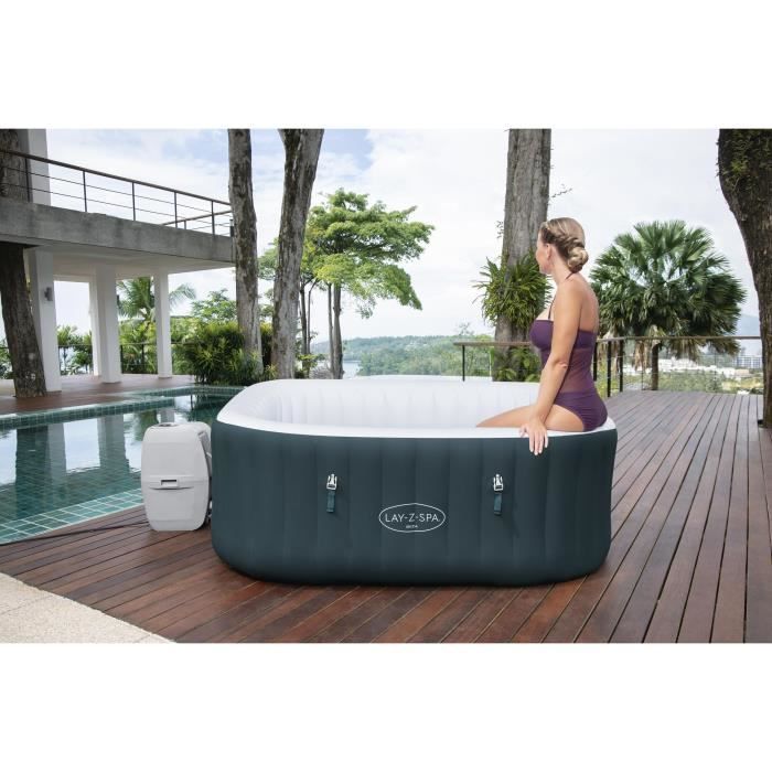 Spa gonflable BESTWAY - Lay-Z-Spa Ibiza - 140 airjets - 180 x 180 x 66 cm - 4 a 6 places - Carré (avec couverture, cartouche)