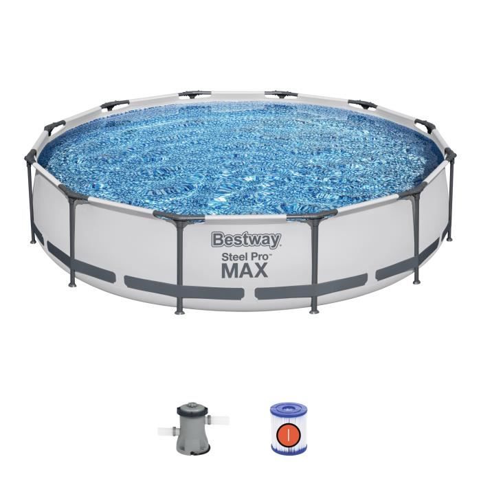 Kit Piscine hors sol tubulaire BESTWAY - Steel Pro Max - 366 x 76 cm - Ronde - (Inclus 1 pompe de filtration et 1 cartouche)