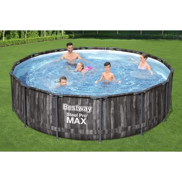 Kit Piscine hors sol tubulaire BESTWAY Steel Pro Max - 427 x 107 cm - Ronde (Livrée avec pompe de filtration, échelle)