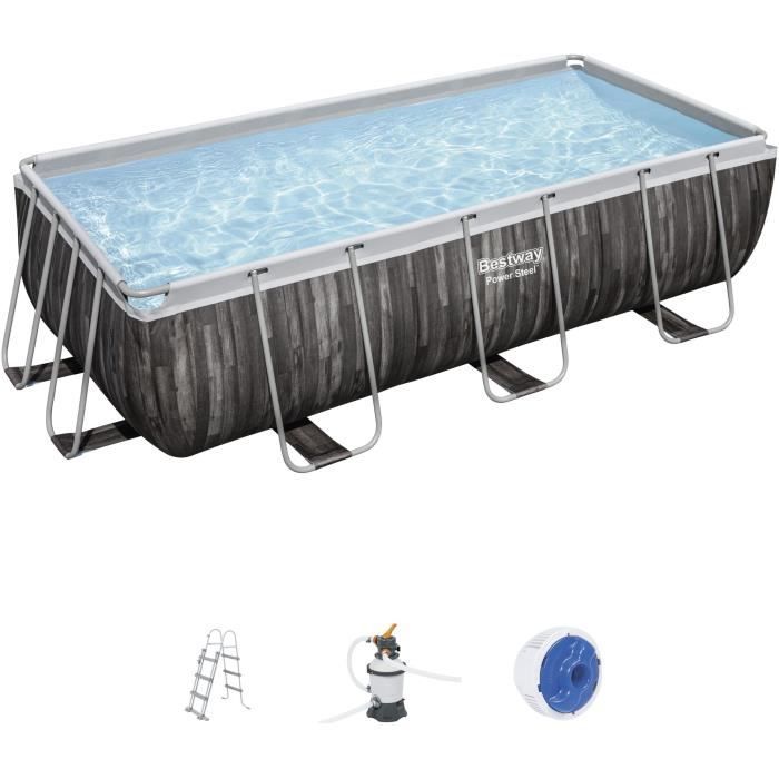 Kit Piscine hors sol tubulaire BESTWAY - Power Steel - 404 x 201 x 100 cm - Rectangulaire (Filtre a sable, échelle, diffuseur)