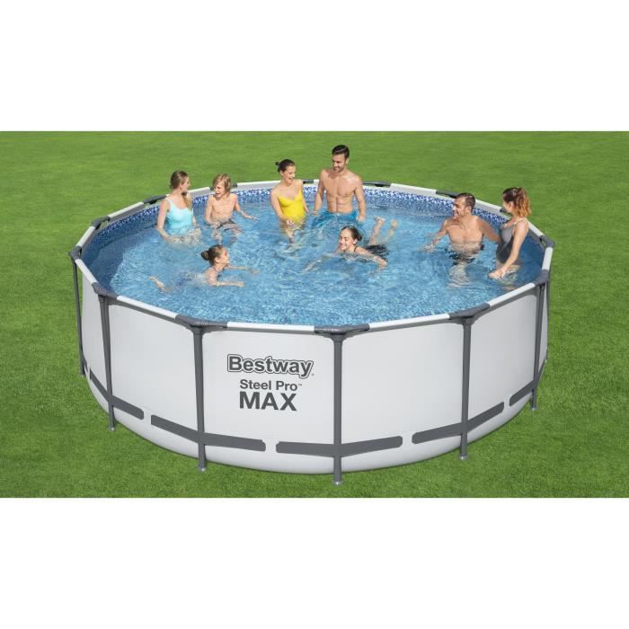 Kit Piscine hors sol tubulaire BESTWAY Steel Pro Maxô - 427 x 122 cm - Ronde (Avec un filtre a cartouche, une b‚che et une Èchelle)