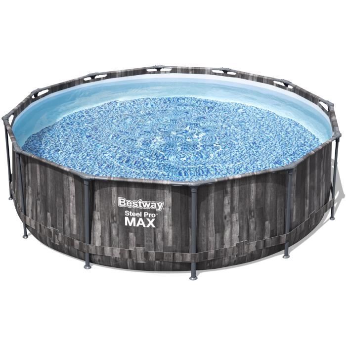 BESTWAY Piscine hors sol SteelPro Max ronde Décor bois, 366 x 100 cm, filtre a cartouche, échelle, diffuseur Chemconnect