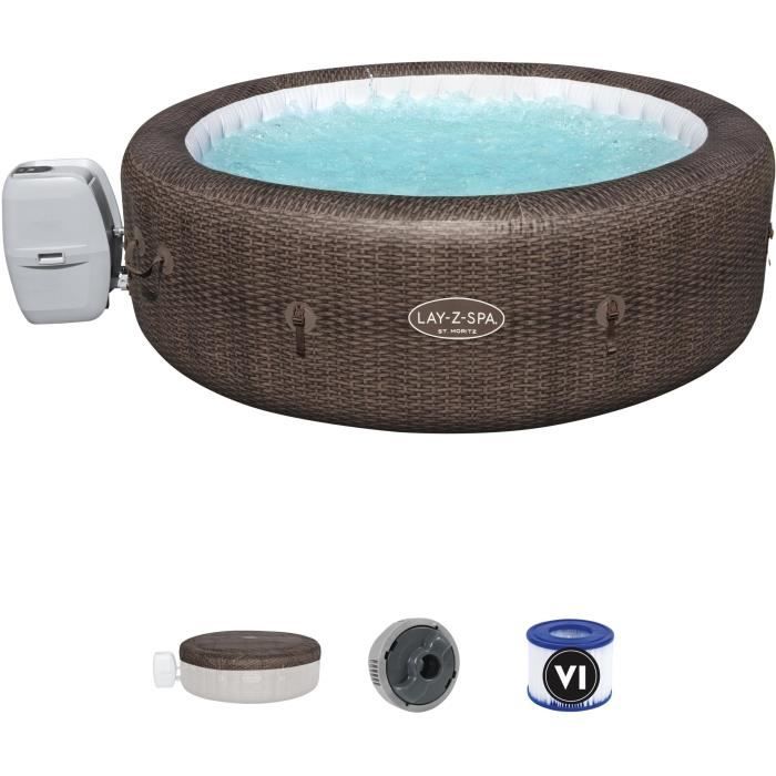 Spa gonflable BESTWAY - Lay-Z-Spa St Moritz - 180 airjets - 216 x 76 cm - 5 a 7 places - Rond (couverture, cartouche, diffuseur)