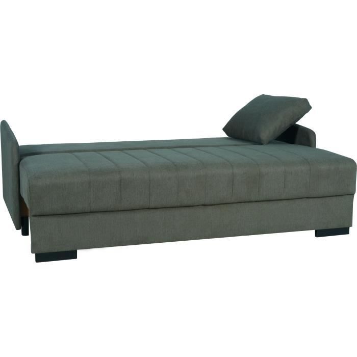 Canapé convertible 3 places  - BETTA - Tissu vert foncé - Couchage 145 x 190 cm - Coffre de rangement - 200 x 95 x 91 cm