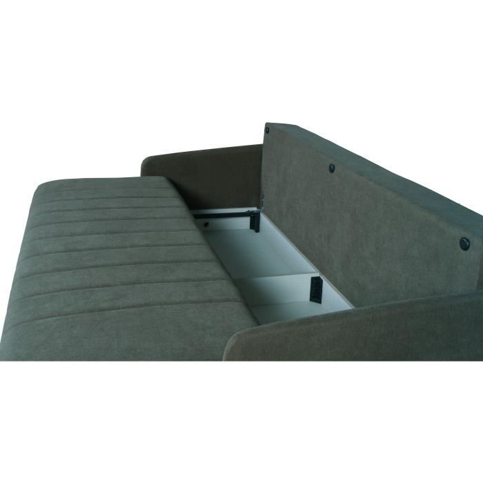 Canapé convertible 3 places  - BETTA - Tissu vert foncé - Couchage 145 x 190 cm - Coffre de rangement - 200 x 95 x 91 cm