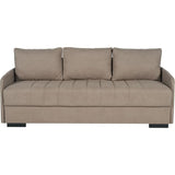 Canapé convertible 3 places  - BETTA - Tissu beige - Couchage 145 x 190 cm - Coffre de rangement - 200 x 95 x 91 cm